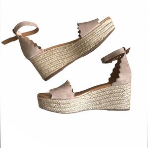 J. Crew Suede Scalloped Platform Wedge Espadrilles